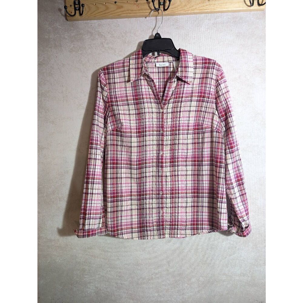 Liz & Co. Plaid button-down fitted shirt large